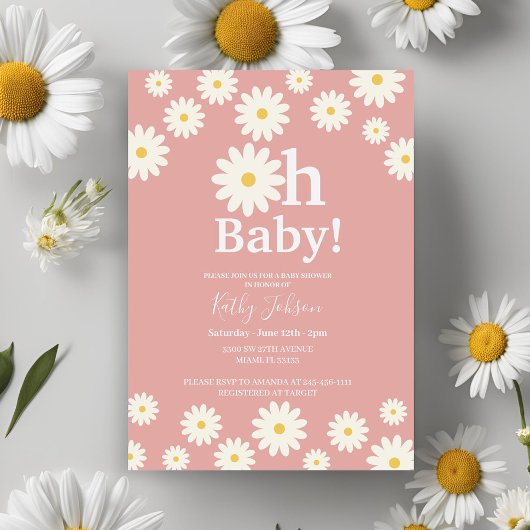 Invitation Baby shower Bohème Rose Floral Daisy