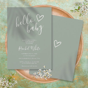 Invitation Baby Shower Bohème Vert Sauge Neutre Genre Bonjour
