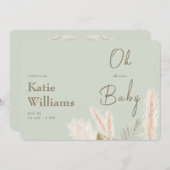 Invitation Baby Shower Bohème Vert Sauge Oh Baby (Devant / Derrière)