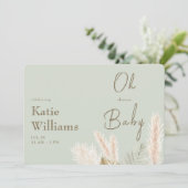 Invitation Baby Shower Bohème Vert Sauge Oh Baby (Debout devant)