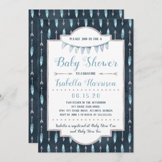 Invitation Baby shower Boho (Devant / Derrière)