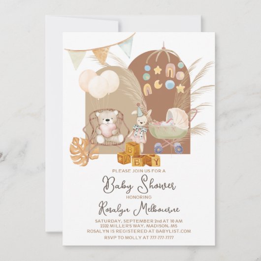 Invitation Baby shower Boho (Devant)