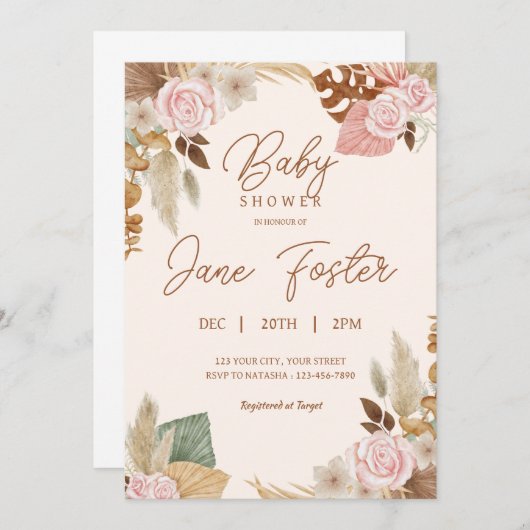 Invitation Baby shower Boho (Devant / Derrière)