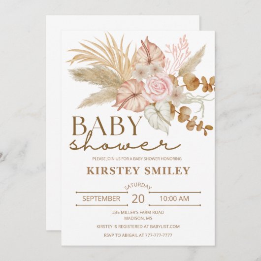Invitation Baby shower Boho (Devant / Derrière)