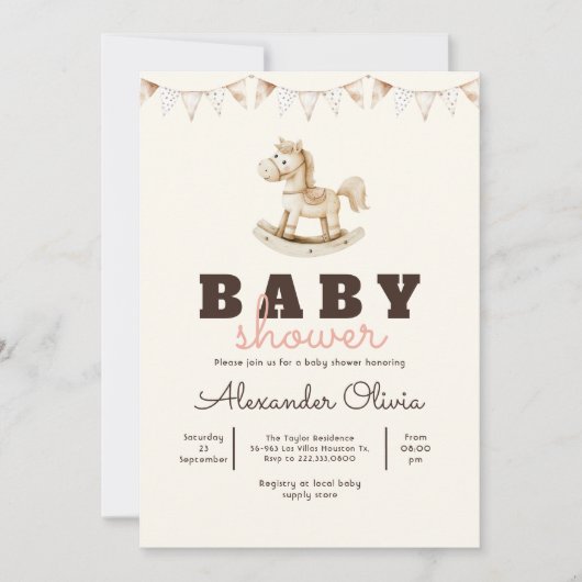 Invitation Baby shower Boho à cheval à roches mignon (Devant)