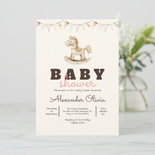 Invitation Baby shower Boho à cheval à roches mignon (Debout devant)