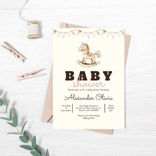 Invitation Baby shower Boho à cheval à roches mignon
