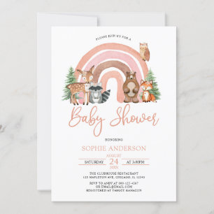Invitation Baby shower Boho Arc-En-Ciel Et Bois Animaux