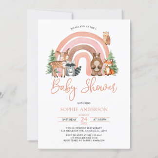 Invitation Baby shower Boho Arc-En-Ciel Et Bois Animaux