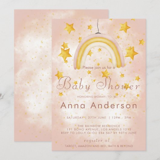 Invitation Baby Shower Boho Arc-en-Ciel Poussière Magique Éto (Devant / Derrière)