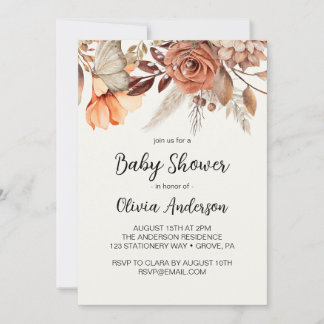 Invitation Baby shower Boho aux fleurs séchées