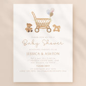 Invitation Baby shower Boho avec ours et poussette