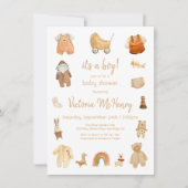 Invitation Baby shower Boho Baby Boy Clothes & Toys (Devant)