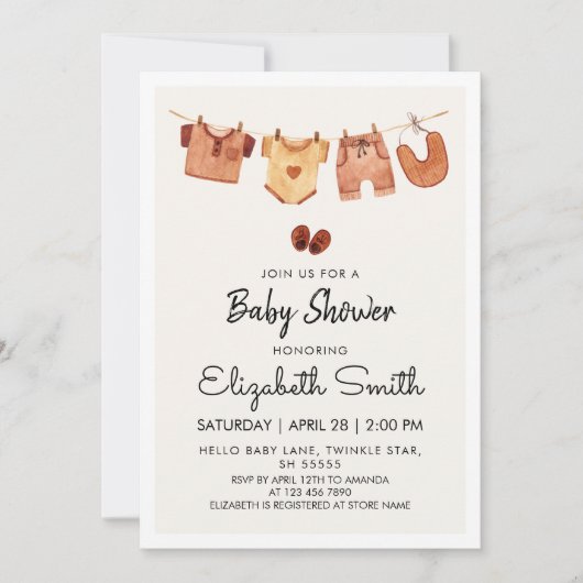 Invitation Baby shower Boho Baby Clothes (Devant)