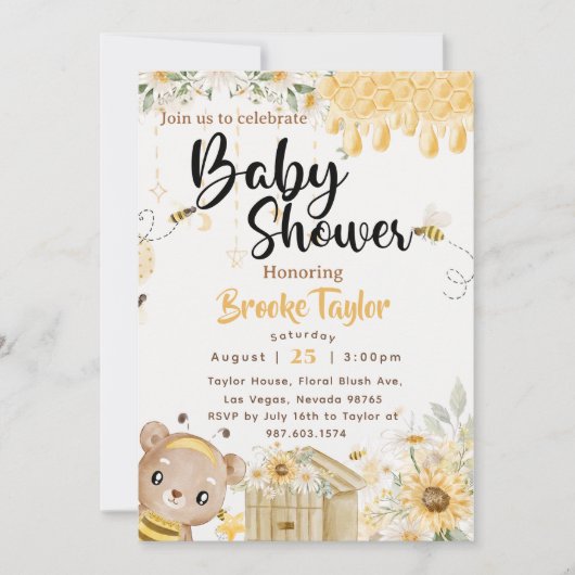 Invitation Baby shower Boho Bee (Devant)