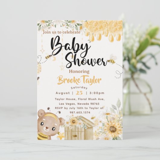 Invitation Baby shower Boho Bee (Debout devant)