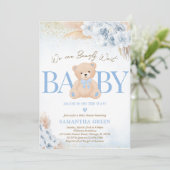 Invitation Baby shower Boho Bleu Boy (Debout devant)