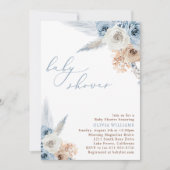 Invitation Baby shower Boho bleu Dusty (Devant)