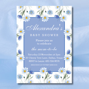 Invitation Baby shower Boho bleu Dusty Fleurs sauvages