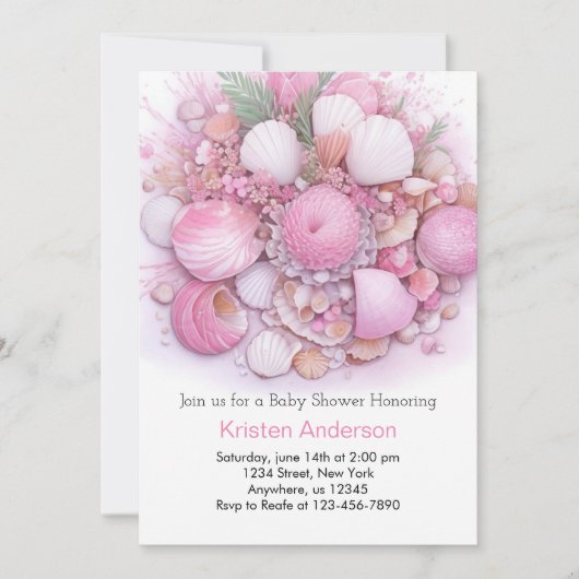 Invitation Baby shower Boho Blissful de l'océan rose (Devant)