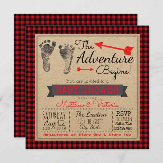 Invitation Baby shower Boho Boho Boho Boho Boho Buffalo (Devant / Derrière)