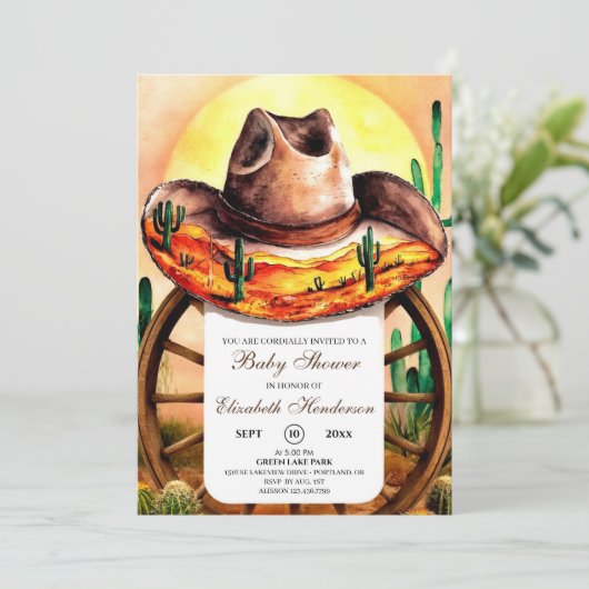 Invitation Baby shower Boho Boot Cowboy simple (Debout devant)