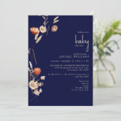 Invitation Baby shower Boho Botanical Navy (Debout devant)