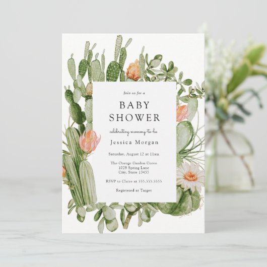 Invitation Baby shower Boho Cactus (Debout devant)