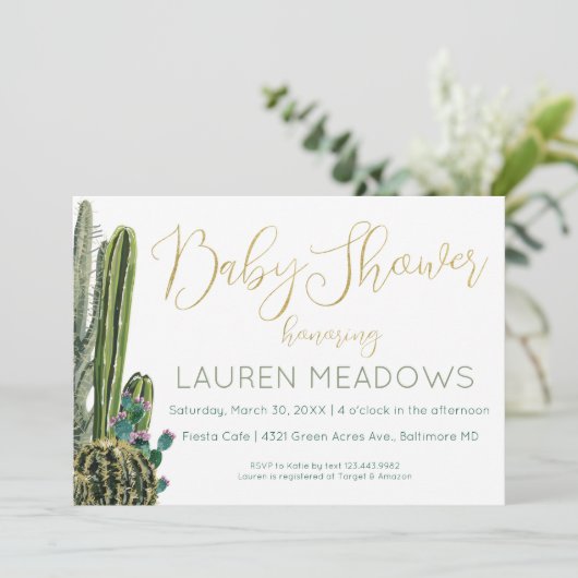 Invitation Baby shower Boho Cactus (Debout devant)