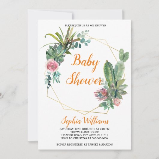 Invitation Baby shower Boho Cactus (Devant)