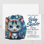 Invitation Baby shower Boho Cat Custom Boy (Devant / Derrière)