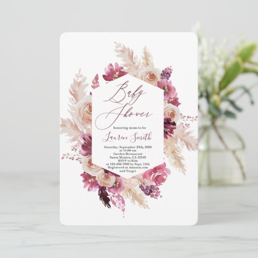 Invitation Baby shower boho chic bordeaux (Debout devant)