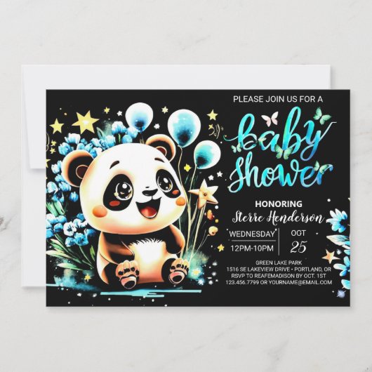 Invitation Baby shower Boho Chic Jungle Panda Haven Boy (Devant)