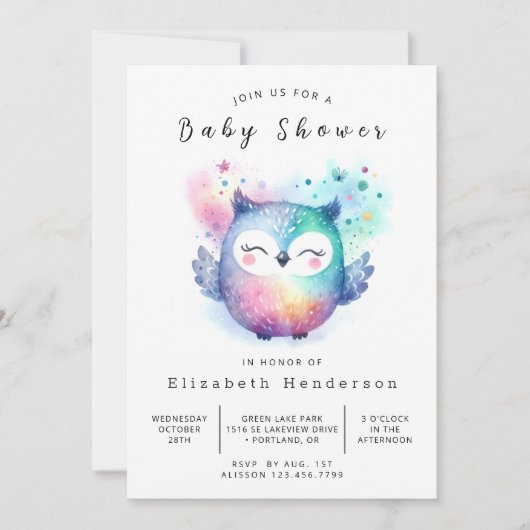 Invitation Baby shower Boho Chic Owl (Devant)