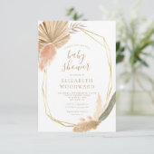 Invitation Baby shower Boho Chic Pampas Grass Gold Fragment (Debout devant)