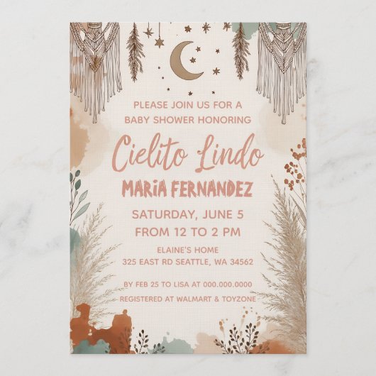 Invitation Baby Shower Boho Cielito Lindo (Devant)