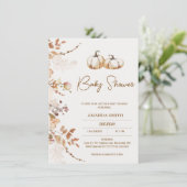 Invitation Baby shower Boho Citrouille de beige Brown (Debout devant)
