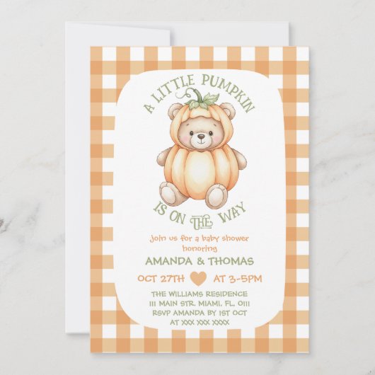 Invitation Baby shower Boho Citrouille d'ours (Devant)