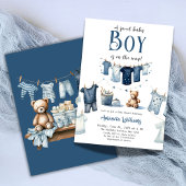 Invitation Baby shower Boho Clothesline Blue Sweet Boy