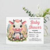 Invitation Baby shower Boho Cow à l'aquarelle mignonne (Debout devant)