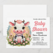 Invitation Baby shower Boho Cow à l'aquarelle mignonne (Devant / Derrière)