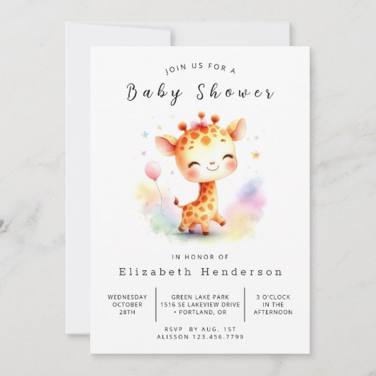 Invitation Baby shower Boho Custom Giraffe (Devant)
