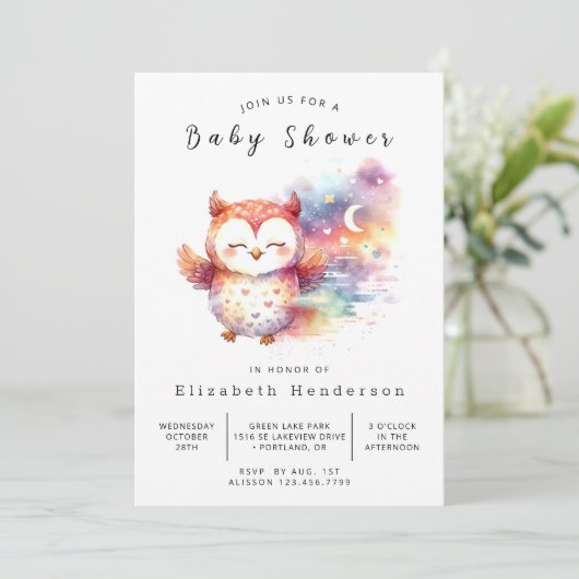 Invitation Baby shower Boho Custom Owl (Debout devant)