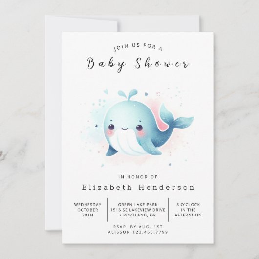 Invitation Baby shower Boho Custom Whale (Devant)