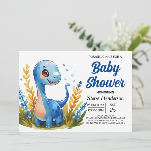 Invitation Baby shower Boho Cute Dinosaur Boy Enchanted (Debout devant)