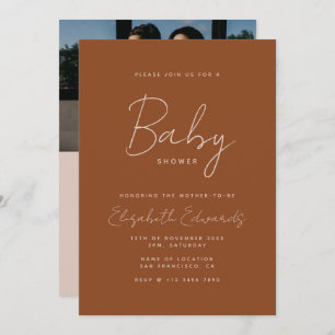 Invitation Baby shower Boho de code QR photo minimaliste