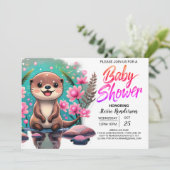 Invitation Baby shower Boho de Cute Otter (Debout devant)