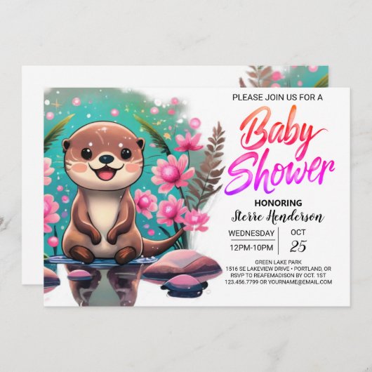 Invitation Baby shower Boho de Cute Otter (Devant / Derrière)
