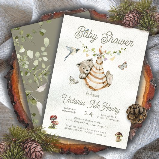 Invitation Baby shower Boho de laine d'ours