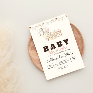 Invitation Baby shower Boho de lapin mignon